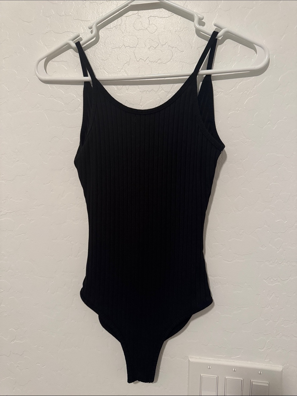 Signature8 Black Ribbed Spaghetti Strap Bodysuit